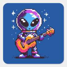 Kosmische melodie: 8-bit Alien met gitaar