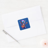 Kosmische melodie: 8-bit Alien met gitaar Vierkante Sticker (Envelop)