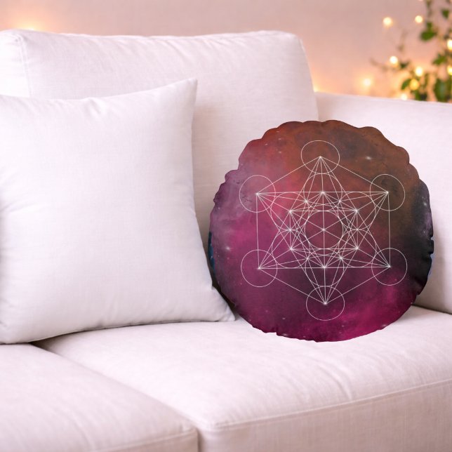 Kosmische Metatron Heilige Geometrie Rond Kussen (Creator heeft geüpload)