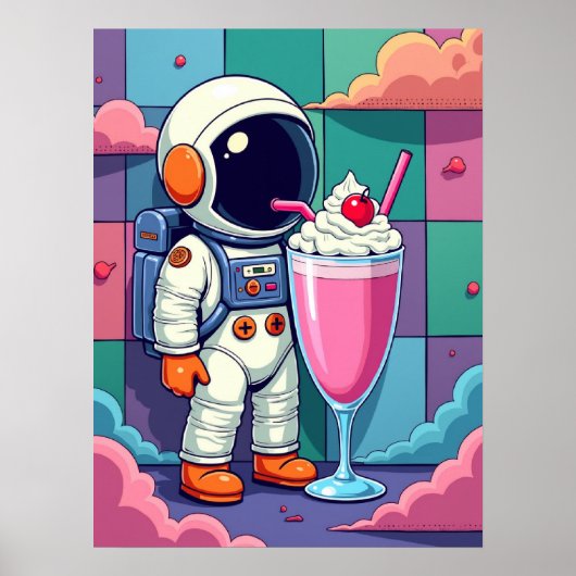 Kosmische milkshake - Retro Pop Art Astronaut Poster (Voorkant)