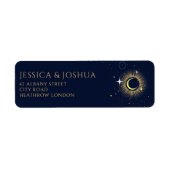 Kosmische Navy Blue Sun Moon Sterrennacht Etiket (Voorkant)