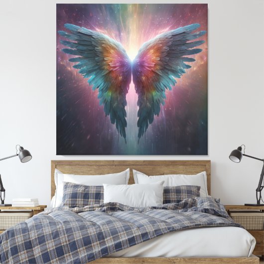*~*Kosmische Neon Glowing Angel Wings AP78 Canvas Afdruk (Insitu (Slaapkamer))