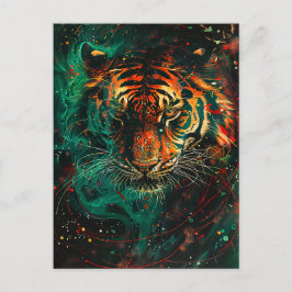 Kosmische Neon Green Tiger Light Trails Briefkaart