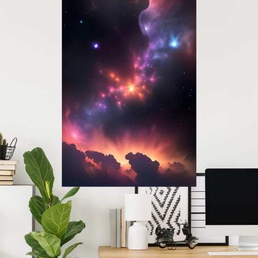 Kosmische nevel en sterrenstelsel poster (Thuiskantoor)