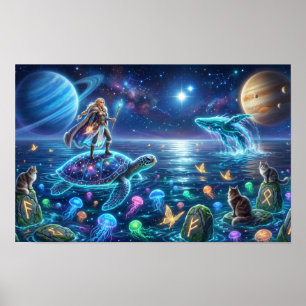 Kosmische Oceaan Wereld Schildpad — Noordse Fantas Poster
