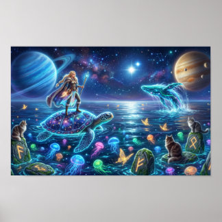 Kosmische Oceaan Wereld Schildpad — Noordse Fantas Poster
