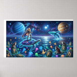 Kosmische Oceaan Wereld Schildpad — Noordse Fantas Poster