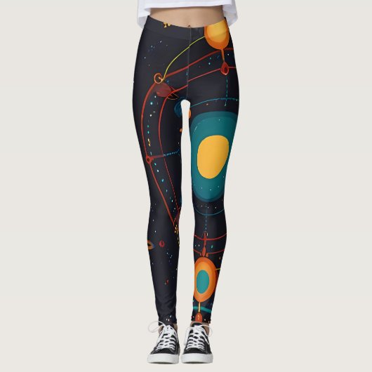 Kosmische Orbit Levendige Zonnestelsel Leggings (Voorkant)