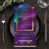 Kosmische Paarse Blauwgroen Gouden Zon Maan Astron All In One Uitnodiging