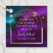 Kosmische Paarse Blauwgroen Gouden Zon Maan Astron Bedankjes Labels (Voorkant)