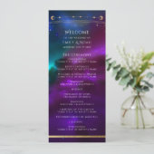 Kosmische Paarse Blauwgroen Gouden Zon Maan Astron Programmakaart (Staand voorkant)