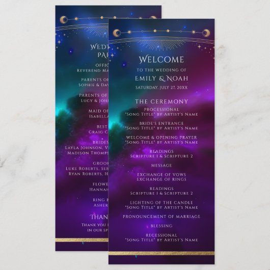 Kosmische Paarse Blauwgroen Gouden Zon Maan Astron Programmakaart (Voorkant / Achterkant)