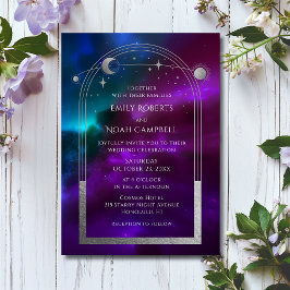 Kosmische Paarse Blauwgroen Zilveren Zon Maan Astr Kaart