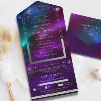 Kosmische Paarse Blauwgroen Zilveren Zon Maan Huwe