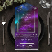 Kosmische Paarse Blauwgroen Zilveren Zon Maan Huwe All In One Uitnodiging