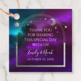 Kosmische Paarse Blauwgroen Zilveren Zon Maan Huwe Bedankjes Labels