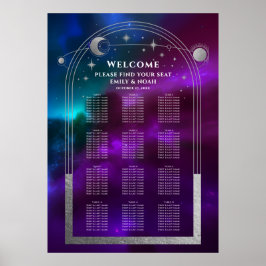 Kosmische Paarse Blauwgroen Zilveren Zon Maan Ster Poster