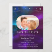 Kosmische Paarse Blauwgroen Zon Maan Ster Ruimte Save The Date (Voorkant)