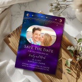 Kosmische Paarse Blauwgroen Zon Maan Ster Ruimte Save The Date