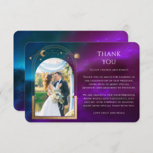 Kosmische Paarse Blauwgroen Zon Maan Sterren Fotob Bedankkaart