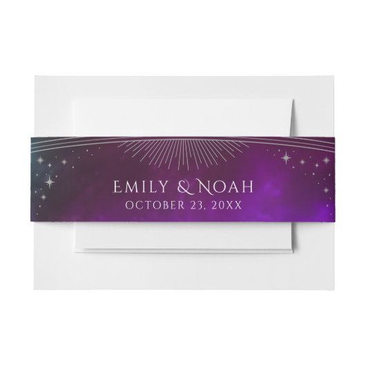 Kosmische Paarse Blauwgroen Zon Maan Sterren Weddi Uitnodigingen Wikkel (Voorkant Voorbeeld)