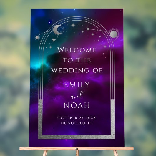 Kosmische Paarse Blauwgroen Zon Maan Sterren Welko Acryl Bord (Neutraal)