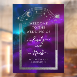 Kosmische Paarse Blauwgroen Zon Maan Sterren Welko Raamsticker