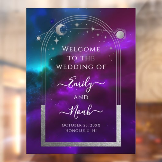 Kosmische Paarse Blauwgroen Zon Maan Sterren Welko Raamsticker (Vel 2)