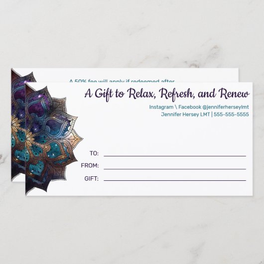 Kosmische Paarse Boho Mandala Cadeaubon (Voorkant / Achterkant)