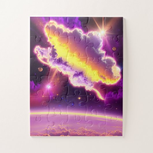 Kosmische Paarse en Geel Galactische Gebeurtenis i Legpuzzel (Verticaal)