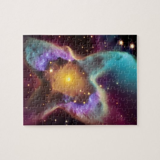 Kosmische paarse en gele pastels in zonnestelsel legpuzzel (Horizontaal)