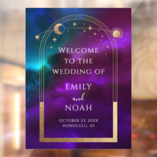 Kosmische Paarse Gouden Zon Maan Sterren Welkom Te Raamsticker