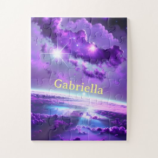 Kosmische Paarse Violet Nebula Clouds in de buiten Legpuzzel (Verticaal)