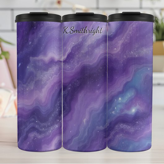 Kosmische Paarse wervelingen Glitterpatroon Thermosbeker