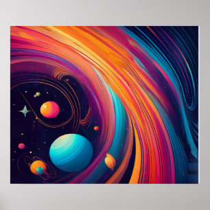 Kosmische planeten warrelende kleurrijke abstracte poster