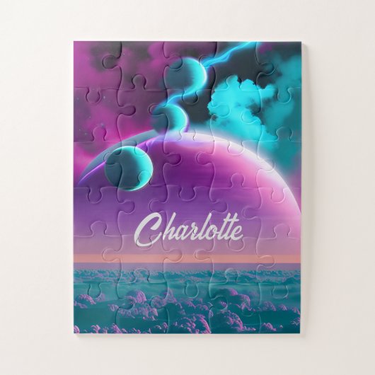 kosmische planten in het Paarse Magische Mystery U Legpuzzel (Verticaal)