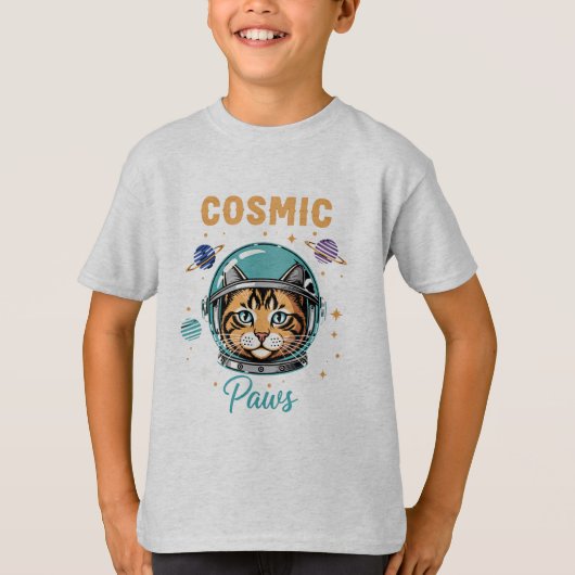 Kosmische Poorten Retro Ruimtevaarder Kat T-shirt (Voorkant)