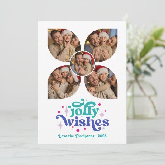 Kosmische Pop Retro Fotocollage Kerst Feestdagenkaart (Staand voorkant)