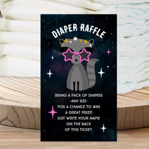 Kosmische Raccoon Baby shower Luier Raffle Ticket Informatiekaartje