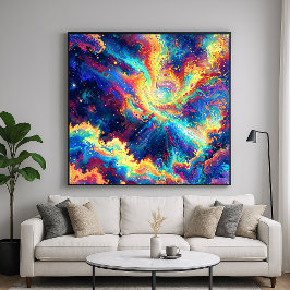 Kosmische Reactie - Levendig en Kleurrijk Abstract Poster