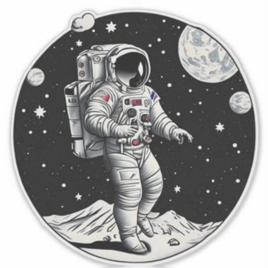 Kosmische reflectie: retroastronaut op de maan sticker (Voorkant)