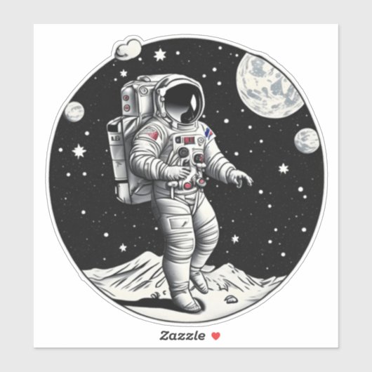 Kosmische reflectie: retroastronaut op de maan sticker (Vel)