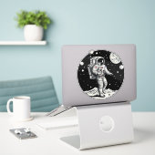 Kosmische reflectie: retroastronaut op de maan sticker (Laptop op bureau)