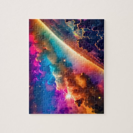 Kosmische regenbogen schitteren in bewolkte buiten legpuzzel (Verticaal)