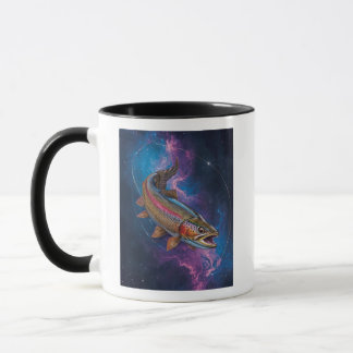 Kosmische Regenboog Forel Zwemmend in Galaxy Nevel Mok