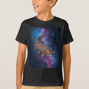 Kosmische Regenboog Forel Zwemmend in Galaxy Nevel T-shirt