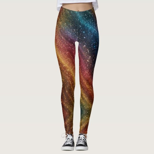 Kosmische Regenboog Iriserende Glitters  Leggings (Voorkant)