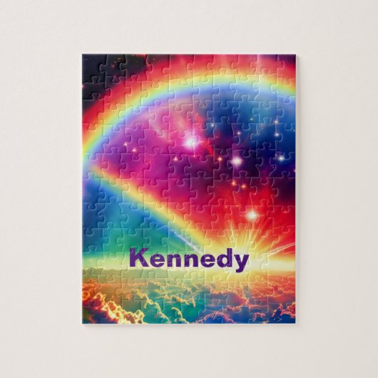 Kosmische Regenboog Over Fantasie Indigo Wolken Sc Legpuzzel (Verticaal)