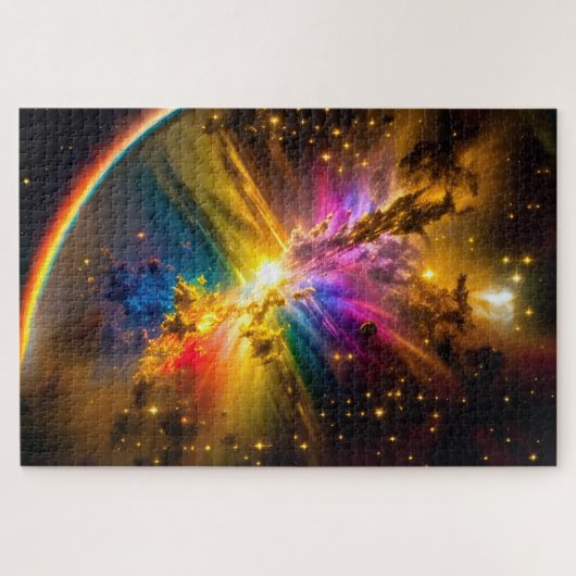 Kosmische regenboog over Indigo Cloud Storm Space  Legpuzzel (Horizontaal)