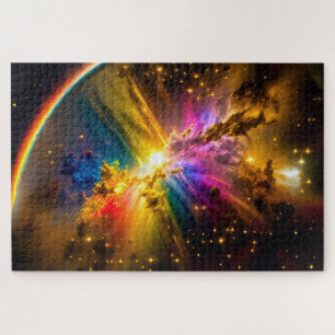 Kosmische regenboog over kleurrijke nevels in het  legpuzzel